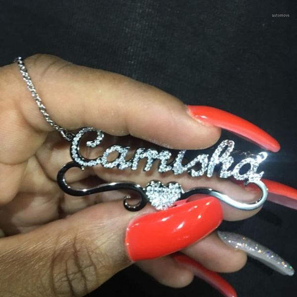

personalized name necklace & pendants for women bling jewelry iced out initial choker custom bling initial heart necklace1, Silver