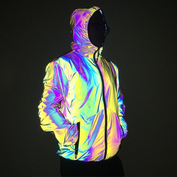 

2021 autumn winter men's reflective colored nightclub reflect the light stage attire hip hop man's jacket bomber jackets p5fn, Black;brown