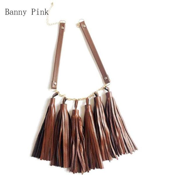 

pendant necklaces elegant leather tassel pendants necklace for women chunky sheepskin statement choker fashion jewelry colliers colar, Silver
