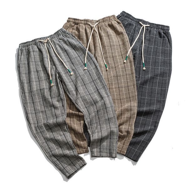 

2021 new men's warm thicken autumn winter woman plaid fashion trousers harajuku streetwear straight vintage pants 8e50, Black