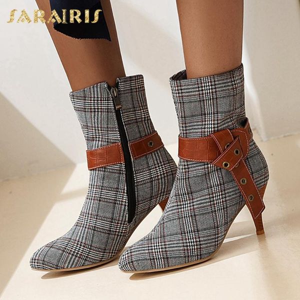 

sarairis 2020 big size 43 high heels elegant fashion ladies ankle boots female vintage belt buckle winter shoes woman, Black