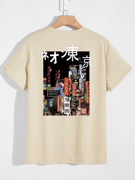 

extended sizes men japanese letter graphic tee i37k#, White;black
