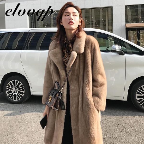 

women's fur & faux fashion coat autumn winter women korean overcoat warm slim long pocket jacket, Black