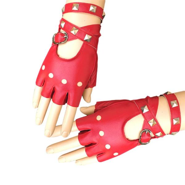 

five fingers gloves 3 colors 1 pair women half finger pu leather rock punk style rivet fingerless motorcycle, Blue;gray