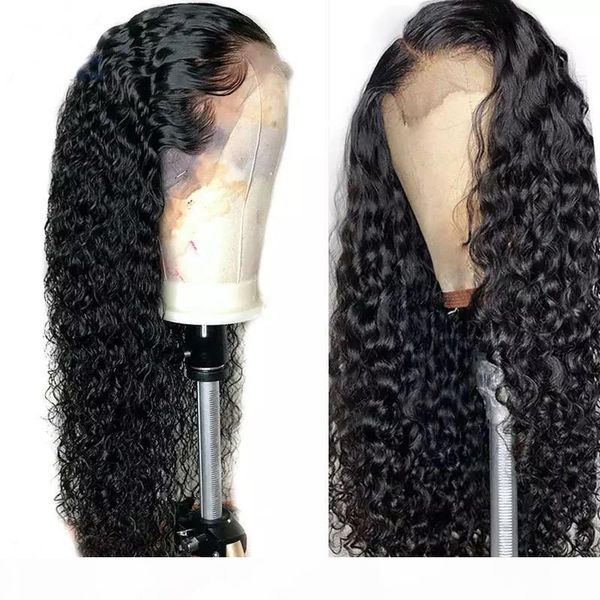 

13x6 water wave lace front human hair wigs for black women pre plucked 360 lace frontal brazilian remy human hair wigs, Black;brown