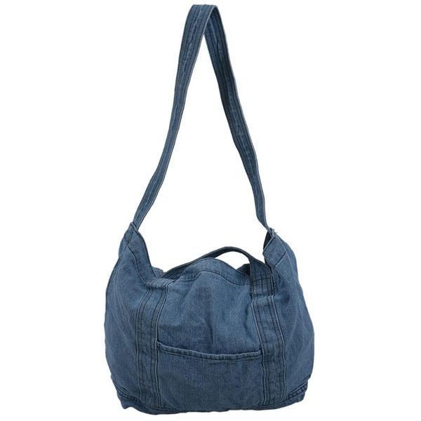 

denim slouch bag casual jean fabric handbag leisure korean style fashion japanese fashion messenger handle bag, sky blue