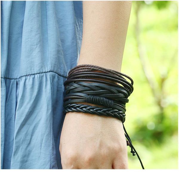 

multilayer braided leather bracelet diy four-piece combination leather bracelet multilayer jllnvi