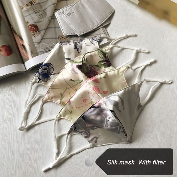 

luxury designer face mask double layer 22 mumi silk face masks solid color thin sunscreen dustproof riding mask with 2 filters