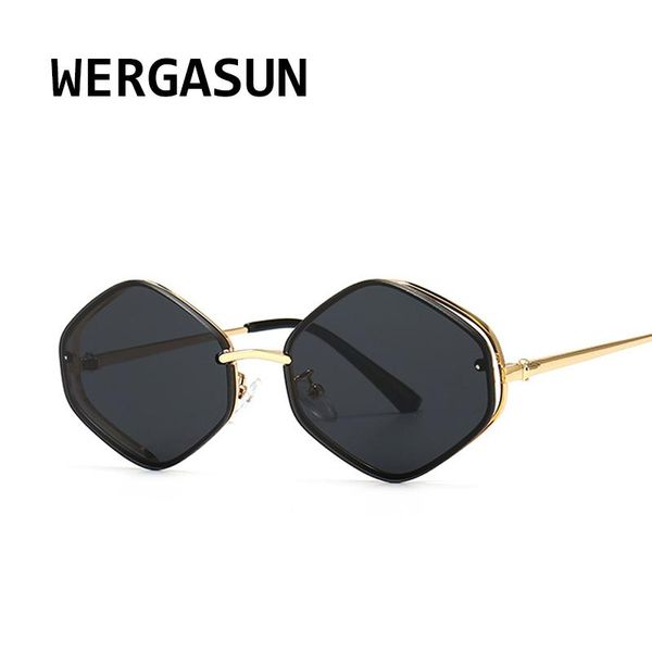 

wergasun 2020 polygon sunglasses women rimless square sun glasses men summer style female uv400, White;black