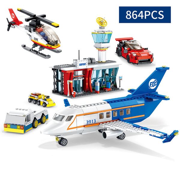 

city series 864pcs airplane airport terminal station set building blocks legoinglys bricks children toys for boys christmas gift