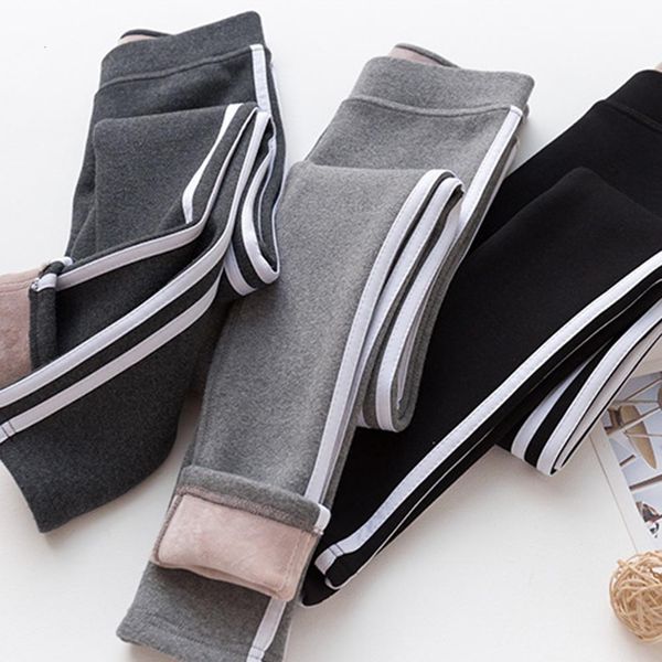 

women warm fitness workout leggings striped side winter velvet leggings ladies casual pants warm pants winter leggings hx1118, Black