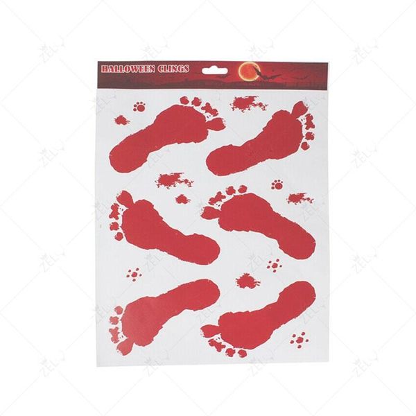 

zljq день дураков scary trick bloody footprint ручной печати стикера искусства halloween party bar след магазин оконное стекло покрытие деко