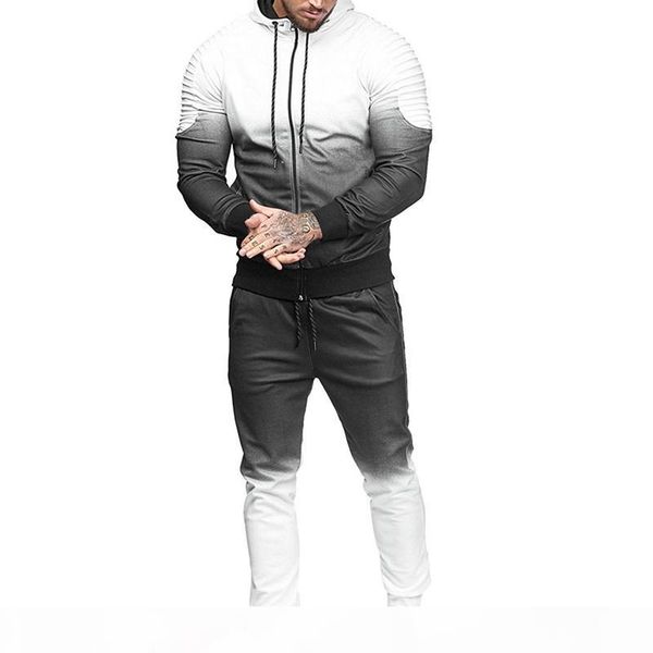 

autumn winter men tracksuit set with zipper hoodies jacket outwear workout joggers blue gray tracksuits -3xl