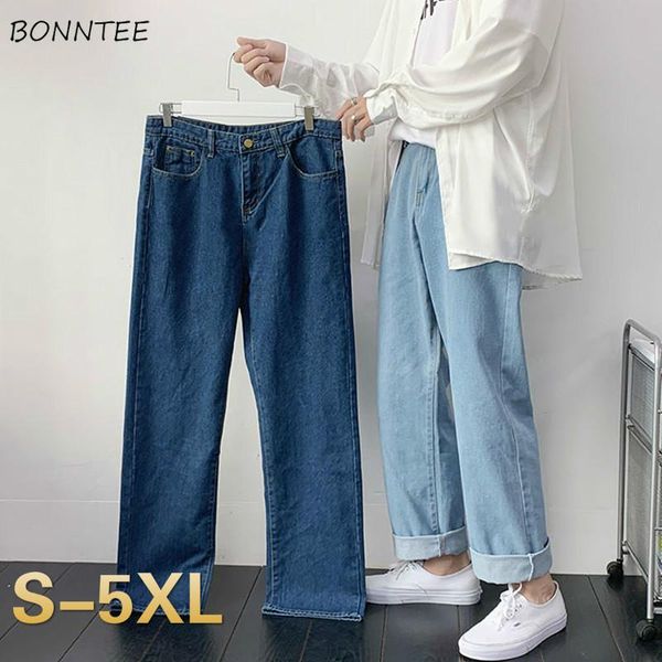 

jeans men baggy all-match straight ankle-length denim trousers students harajuku street-wear leisure fashion vintage ulzzang 5xl, Blue