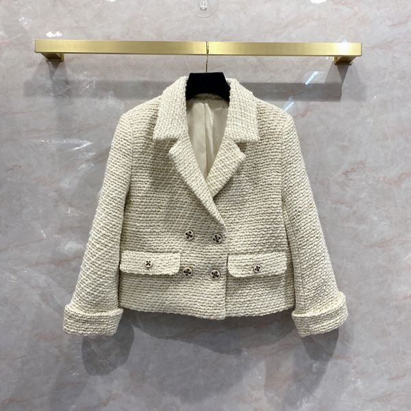 

gold woolen coat ladies winter new ins tweed wool and mohair blended nizi suit jacket, Black