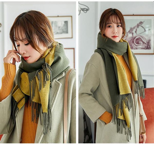 

scarves 2021 winter women double-side cashmere scarf thicken warm shawls and wraps foulard femme wool stoles hijab bandana, Blue;gray