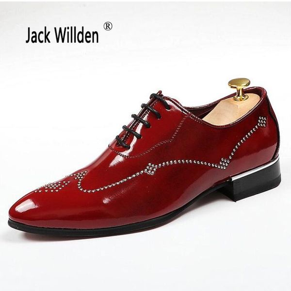 

jack willden fashion men patent leather derby shoes male casual flats party shoes men's oxfords blue dress wedding, Black