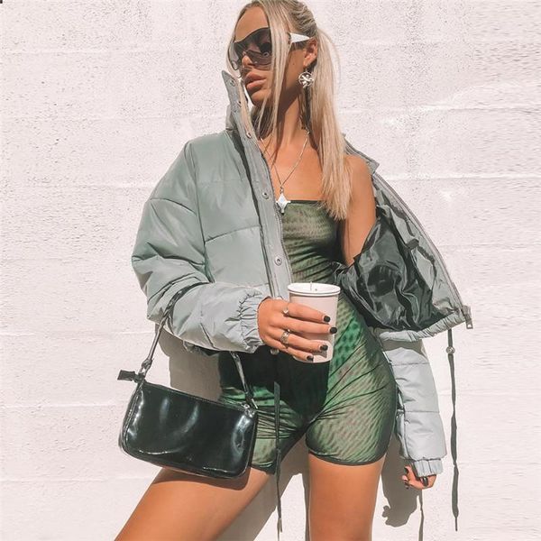 

2021 winter reflector cotton-padded jacket women parkas fashion high waist zipper pockets female casual thick warm clothing1, Black