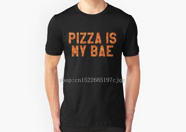 

2018 new fashion pizza is my bae men's short sleeve cotton t shirt o-neck tee shirt1, White;black