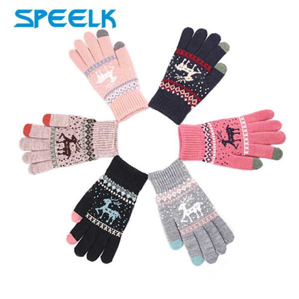 

new jacquard warm fawn women touch screen lady winter velvet wool gloves female christmas mittens glove wholesale, Blue;gray