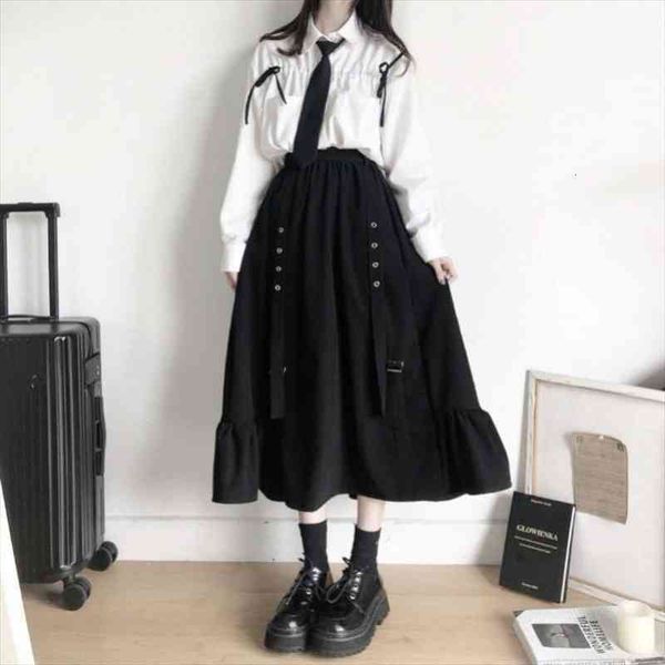 

gothic high waist a-line black skirts harajuku girls y2k women ruffles midi long skirt korean style fashion streetwear