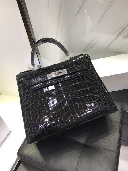 

factory wholesale black shinny crocodile keily 25cmfully handmade wax threadcan make other sizemany colors for chosen,fast delivery