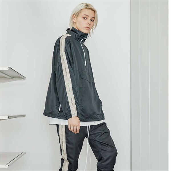 

half zipper jacket hip hop men's and women's tide jacket casual sports loose high collar suit, Black;brown