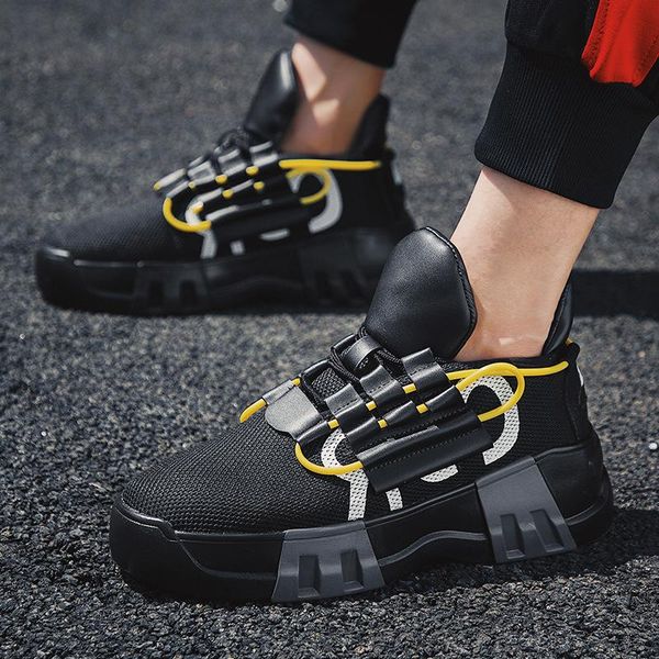 

summer autumn hip hop high platform sneakers men weave srreetwear dancing shoes men dad chunky black board sneakers