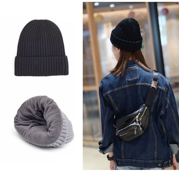 

вязаная шерстяная шапка зимы теплая шапка с tide и velvet толстые теплый hat сплошной цвет мужские и женские баотоу cap t3i51211