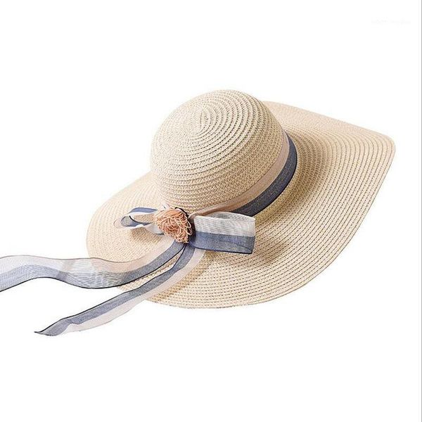 

wide brim hats summer women floppy straw sun hat with lace bow large foldable caps fashion beach uv protection hats1, Blue;gray