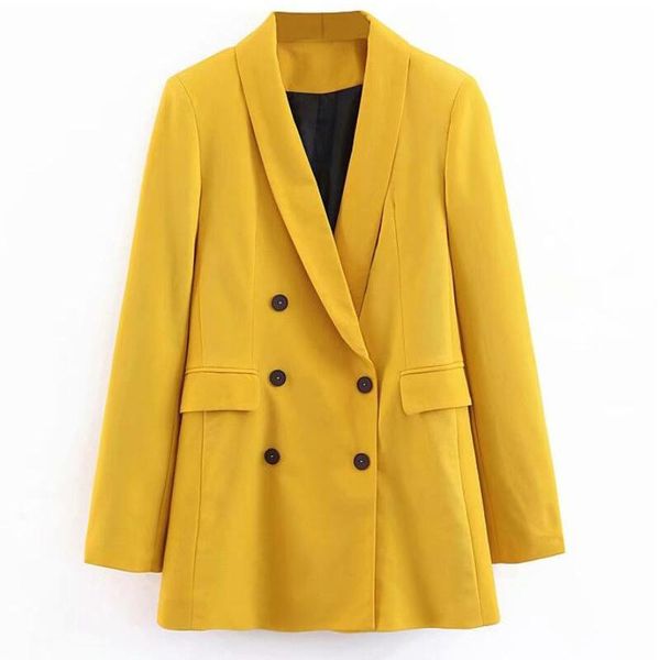 

women's suits & blazers herstory women double breasted office lady small suit jacket ladies leisure yellow blazer loose coat streetwear, White;black