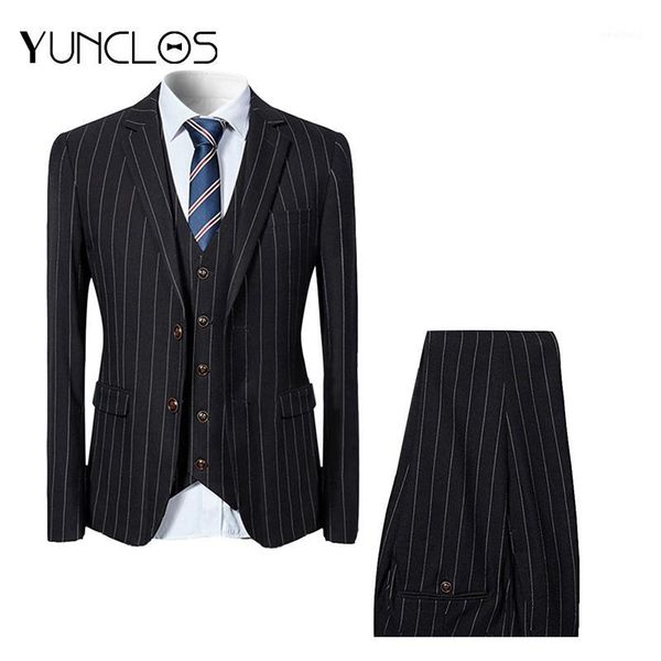 

men's two-button stripe suit three pieces slim suit (jacket + pant + vest ) for wedding &party single breasted coat1, White;black