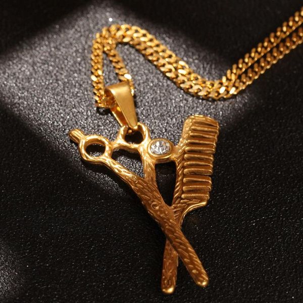 

hip hop rock titanium stainless steel trendy haircut scissors pendant necklace for men barber shop jewelry drop shipping, Silver