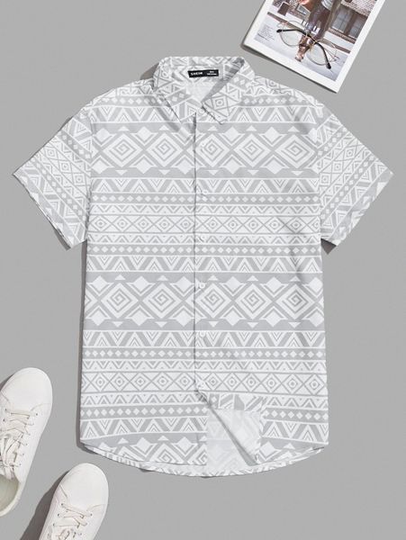 

men collared geo print shirt 06ao#, White;black