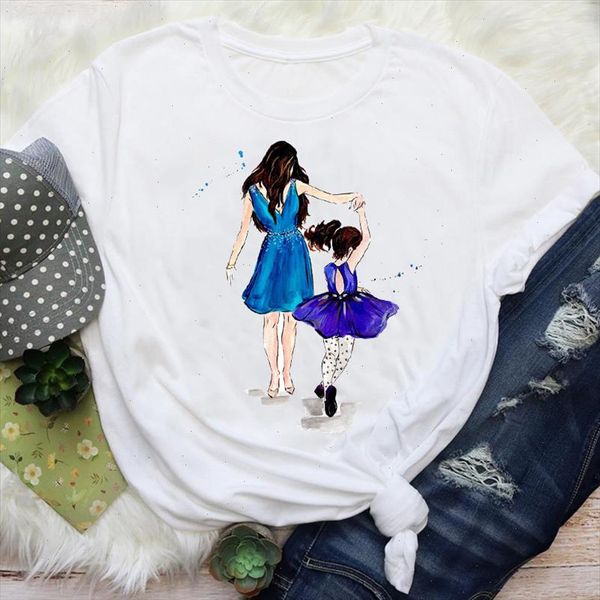 

women mom daughter girl watercolor trend style mama cartoon mother graphic tees clothes print lady female t shirt t shirt, White