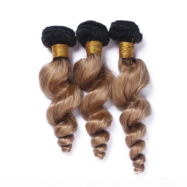 

peruvian virgin hair bundles 3pcs lot 100g pc unprocessed human hair weaves peruvian loose wave virgin hair wefts ombre brown t1b 27, Black;brown