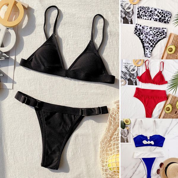 

fashion women bikini set two pieces swimsuit ruffle leopard print beachwear push up swimwear style two