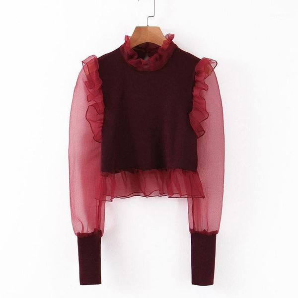

women's blouses & shirts vintage perspective organza patchwork blouse women fashion o neck elegant ladies long sleeve blusas mujer1, White