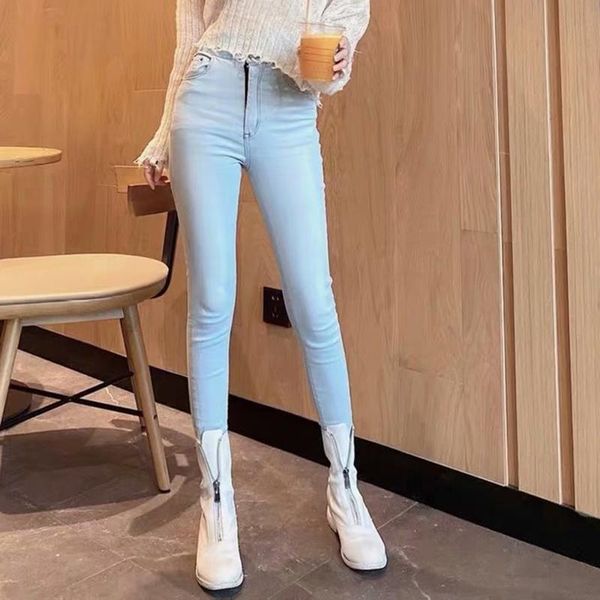 

women's jeans high waist stretch skinny denim pants spring autumn blue vintage washed elastic slim pencil trousers clothing