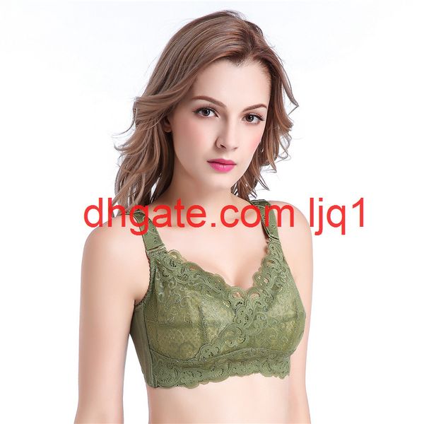 

new style lace bra full cup thin cup without steel ring large size chest showing small adjustable underwear breathable and sweat absorbing, White;black