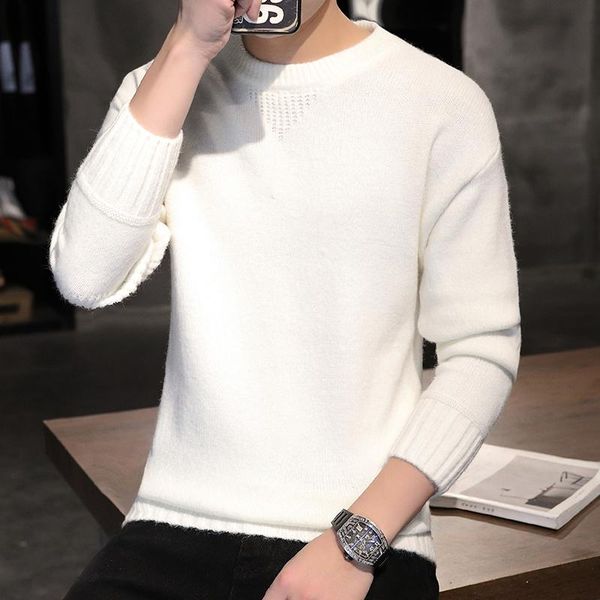 

men's sweaters 2021 fashion trend long sleeve men autumn winter pullovers jumper sweater o-neck coat, White;black