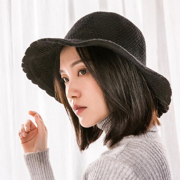 

wide brim hats female outdoor basin hat sunscreen sun caps winter panama women fashion cute warm breathable bucket hats1, Blue;gray