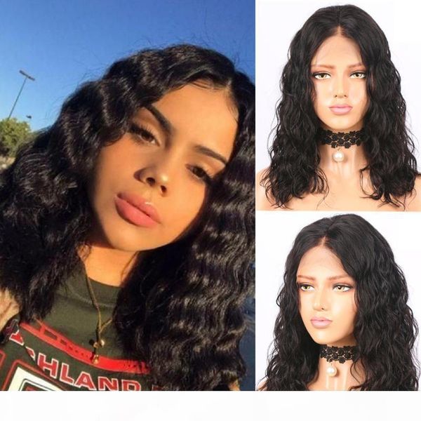 

fureya hair 360 lace human hair short deep wave wig for black women 150% density brazilian remy pre plucked bleached knots, Black;brown