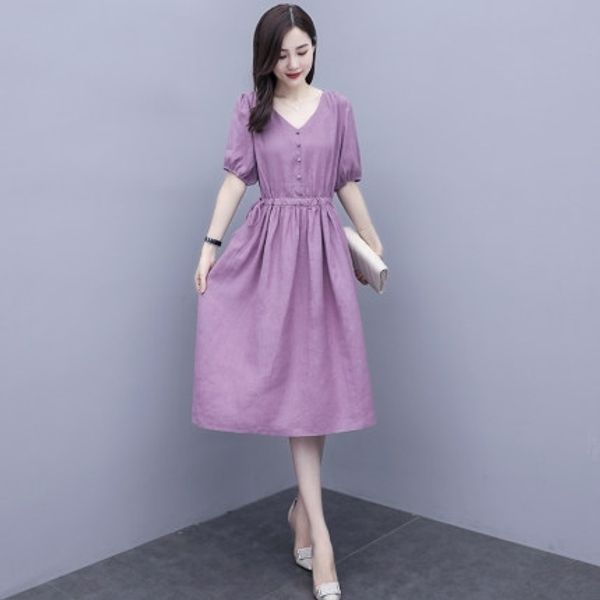 

plgko хлопок лето хлопок и лен платье новых женщин лето платье темперамент живот покрытие похудение вскользь и 2020 белья тонкой gclxf, Black;gray