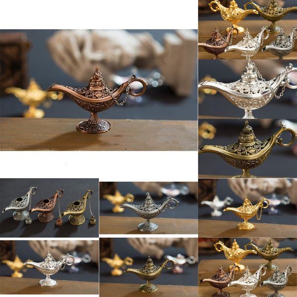

excellent fairy tale aladdin magic incense burner vintage retro tea pot genie lamp aroma stone home ornament metal c 5 nzgy1