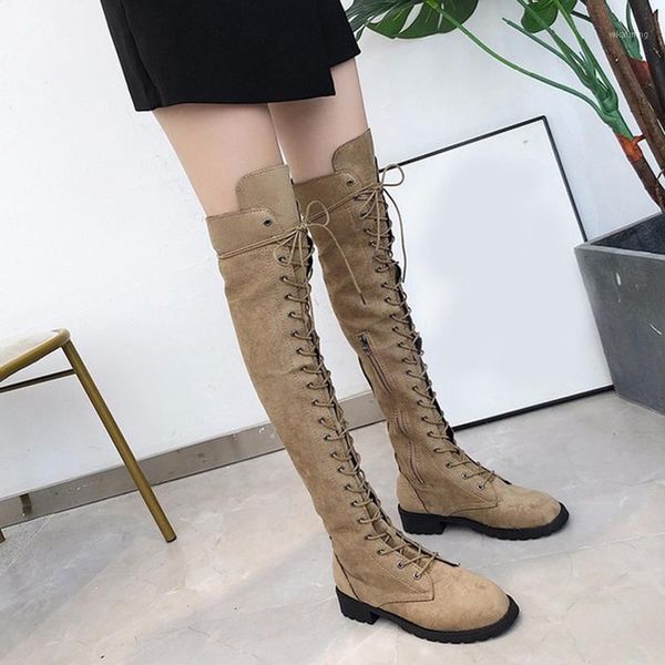 

boots fashion over-the-knee ladies knee and large size 35-43 long green purple lace-up suede low-heel women1, Black