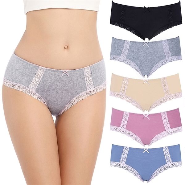 

5pcs/pack cotton women underwear solid colors mid waist women panties soft striped women briefs female lingerie s-xxl underwear 201112, Black;pink