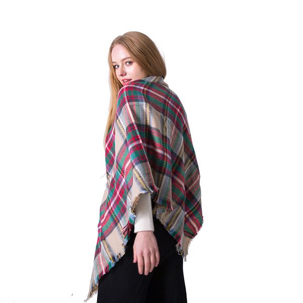 

fashion scarf foreign trade autumn and winter new european and american qicaigei scarf cashmere-like camel plaid square scarf talma fashion, Blue;gray