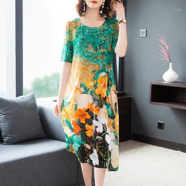 

2020 summer dress zanzea mujer ukraine vadim in the summer and printed pure crepe de chine, long big yards of high-grade dress1, Black;gray