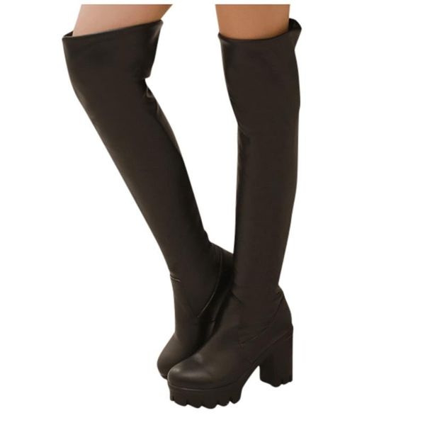 

fashion women's high heel platform snow boots high boots with thick waterproof platform round leather, Black